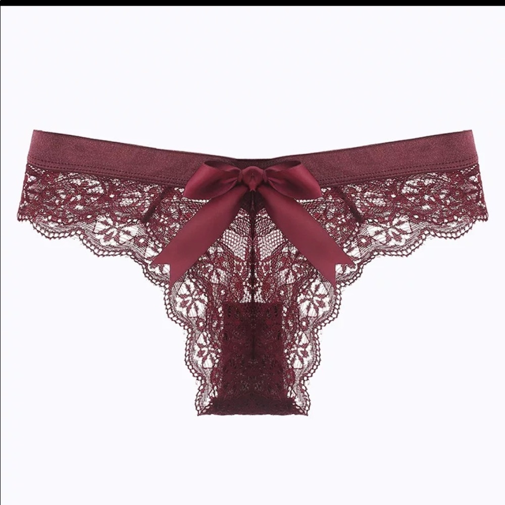 (Last 1) Sexy lace bow thong transparent panty in BLACK lace - Picture 15 of 16